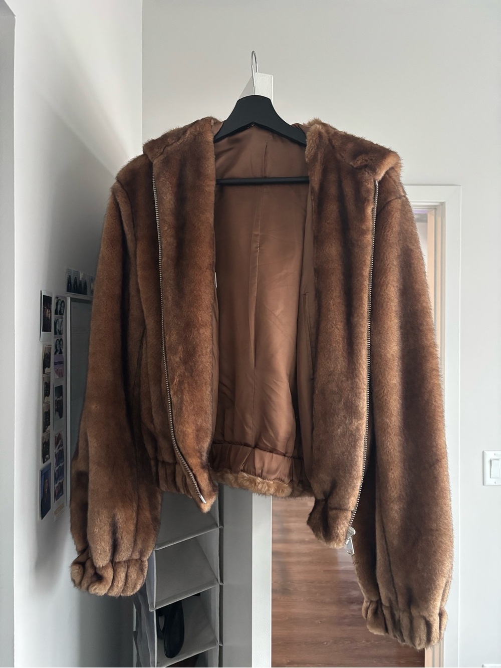 Helmut Lang Brown Faux Fur Hooded Jacket